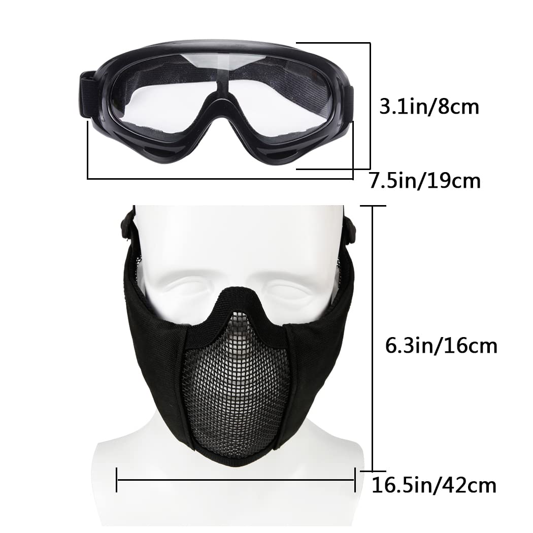 Airsoft Mesh Mask with Ear Protection and Goggles