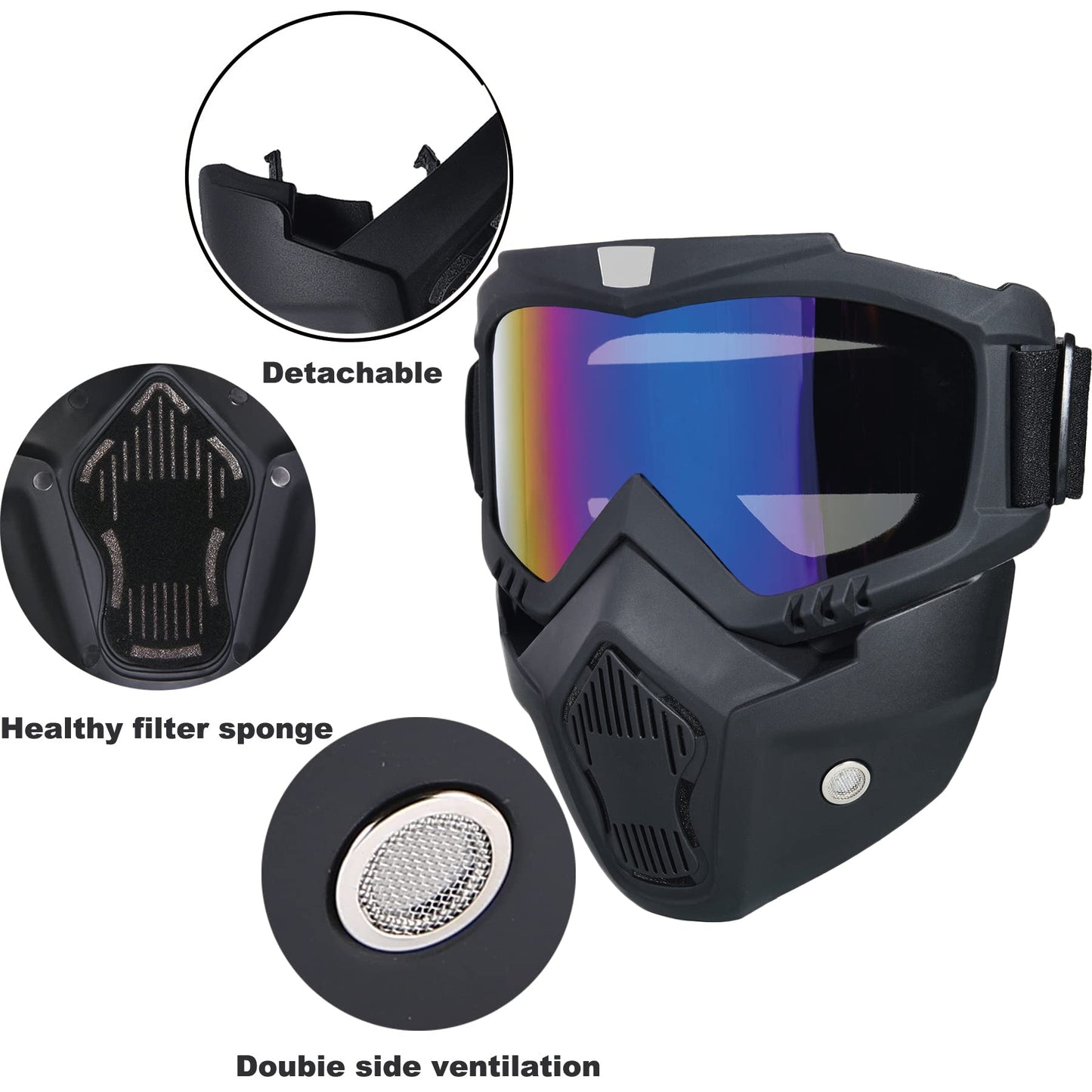Paintball Mask Anti Fog, Full Face Tactical Mask Goggles Detachable for Motorcycle Cycling Skiing Halloween CS Game Cosplay (Colorful)