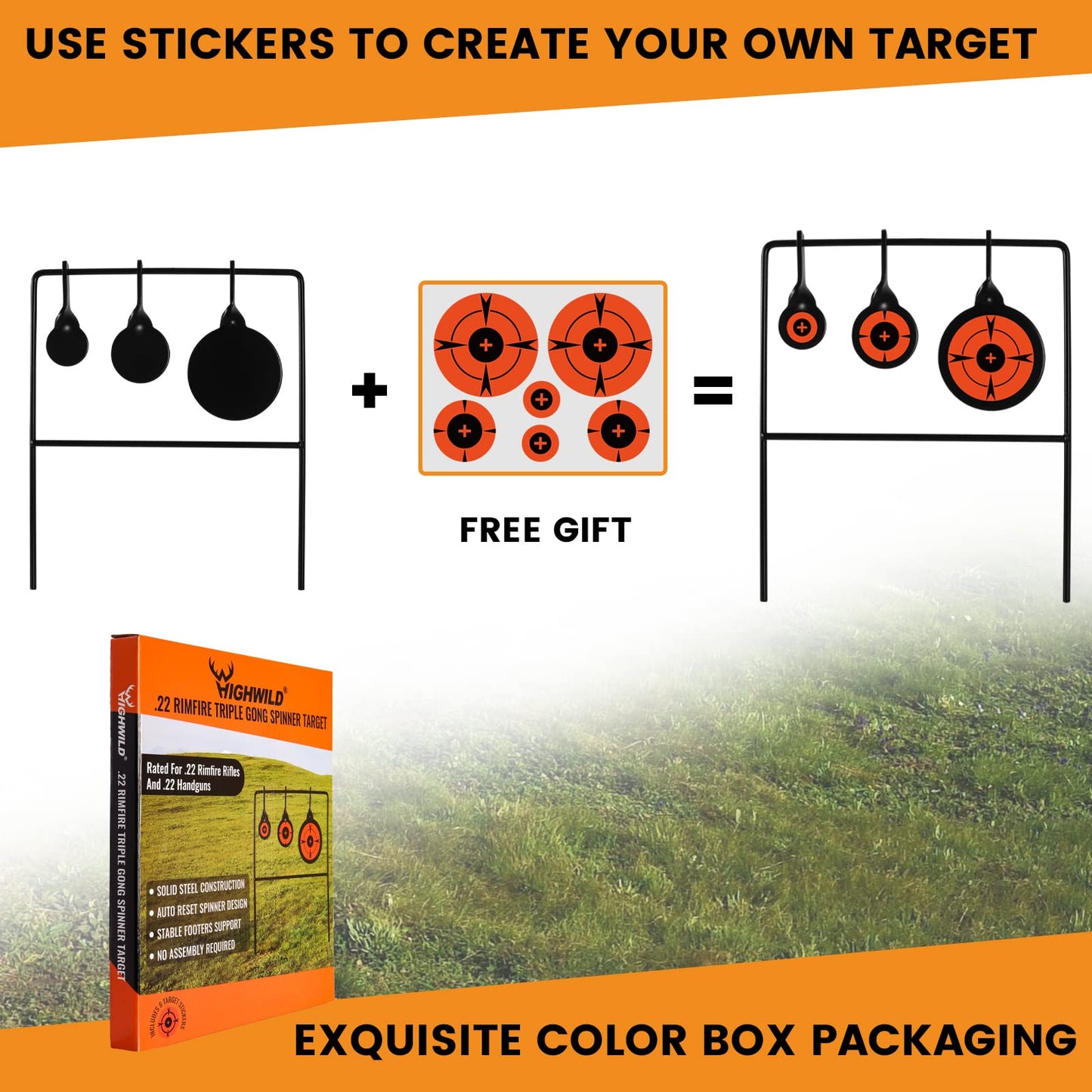 Triple Gong Spinner Target for .22 Rifles and Handguns