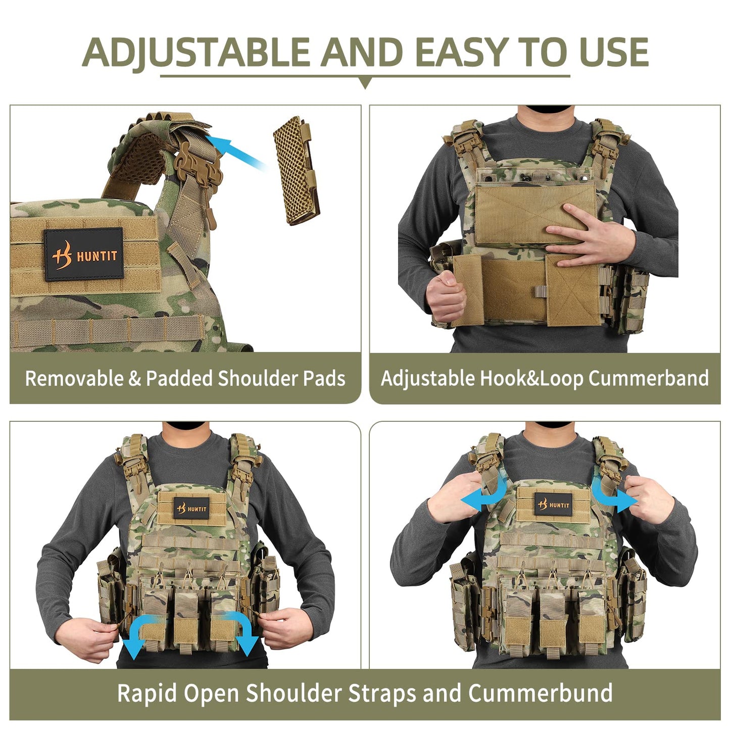 Adjustable Tactical MOLLE Vest with Quick Release—Multicam