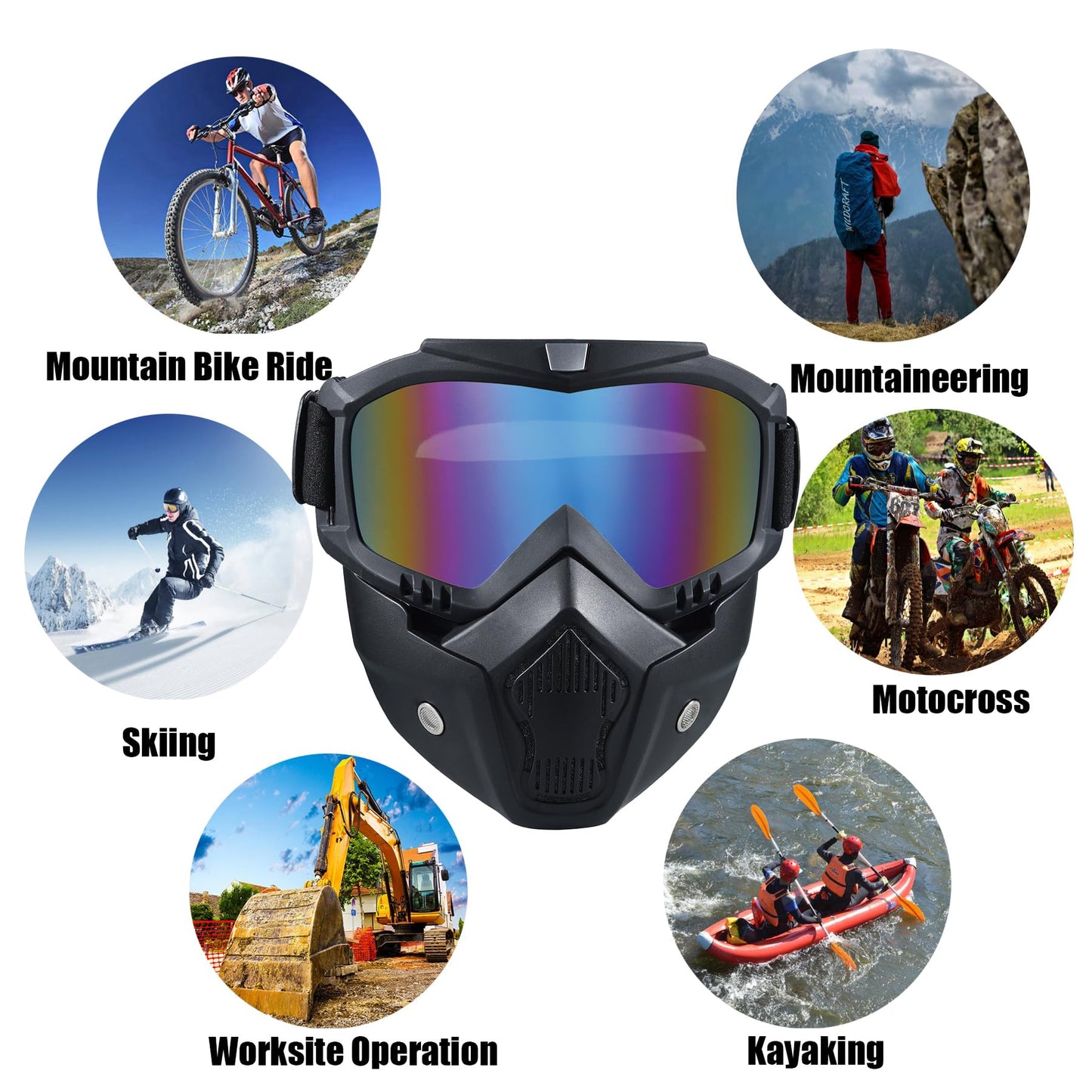 Paintball Mask Anti Fog, Full Face Tactical Mask Goggles Detachable for Motorcycle Cycling Skiing Halloween CS Game Cosplay (Colorful)