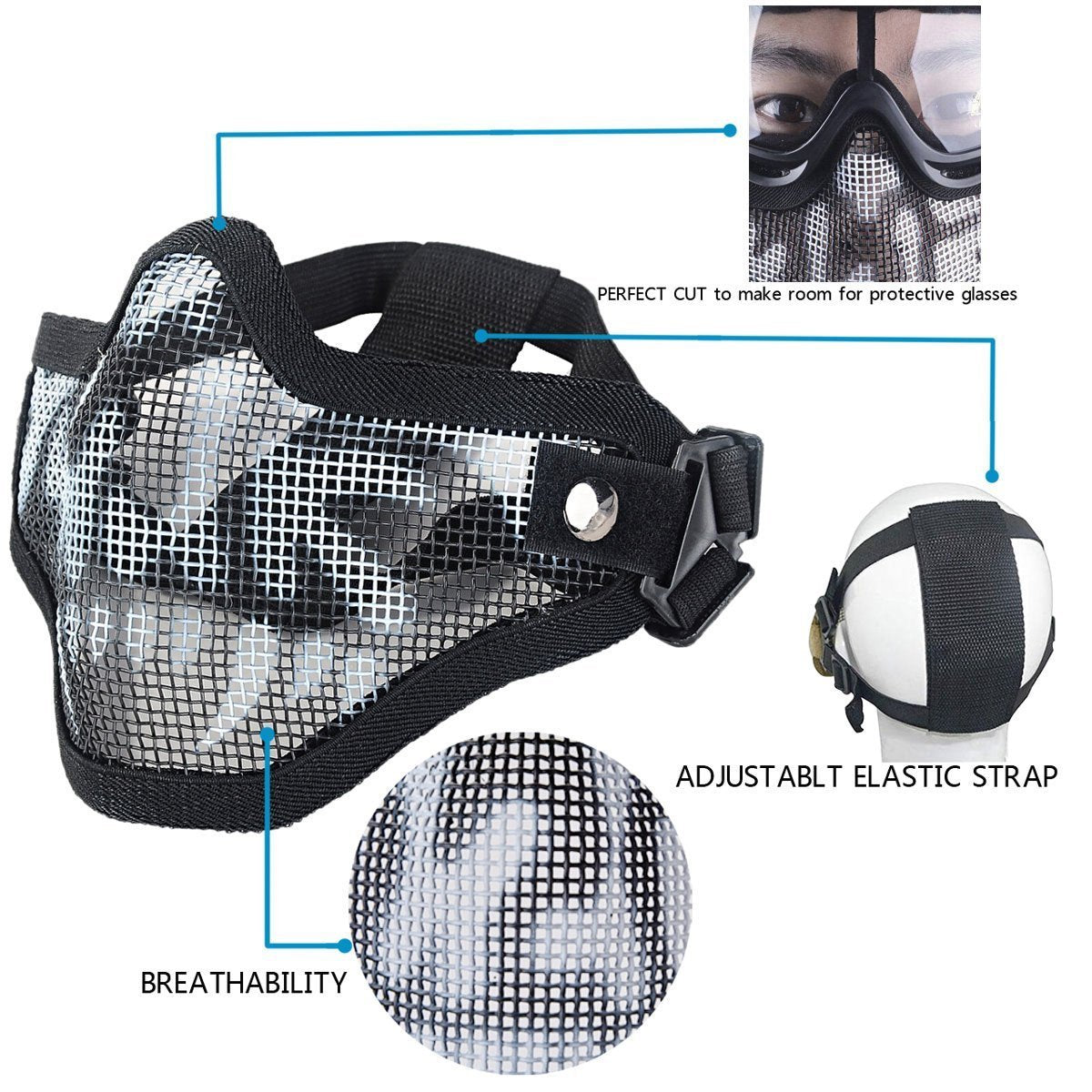 Airsoft Steel Mesh Half Face Mask with Goggles