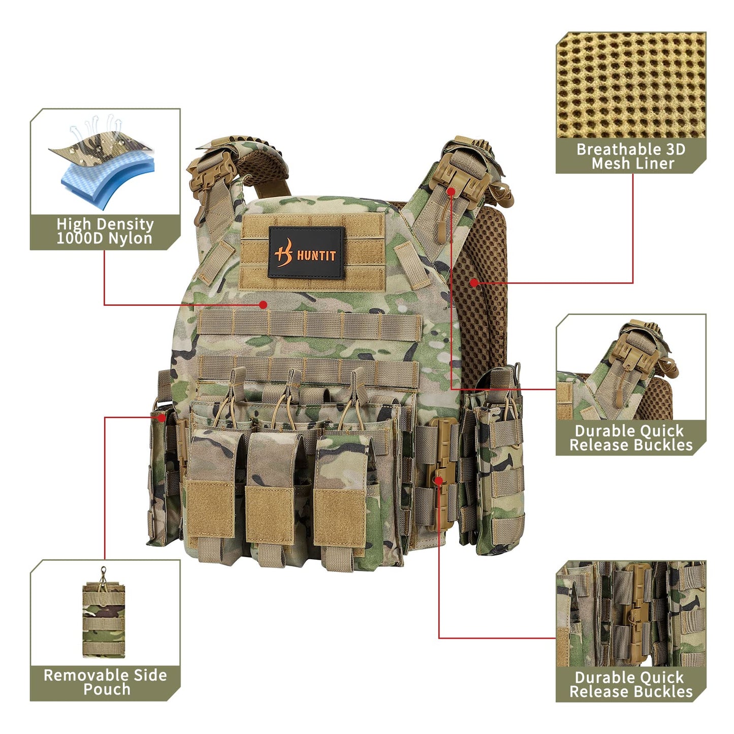 Adjustable Tactical MOLLE Vest with Quick Release—Multicam
