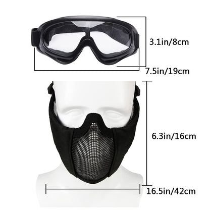 Airsoft Mesh Mask with Ear Protection and Goggles