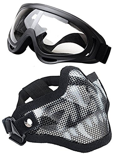 Airsoft Steel Mesh Half Face Mask with Goggles