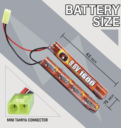 9.6V 1600mAh Rechargeable Battery Pack and Charger for Airsoft AEGs