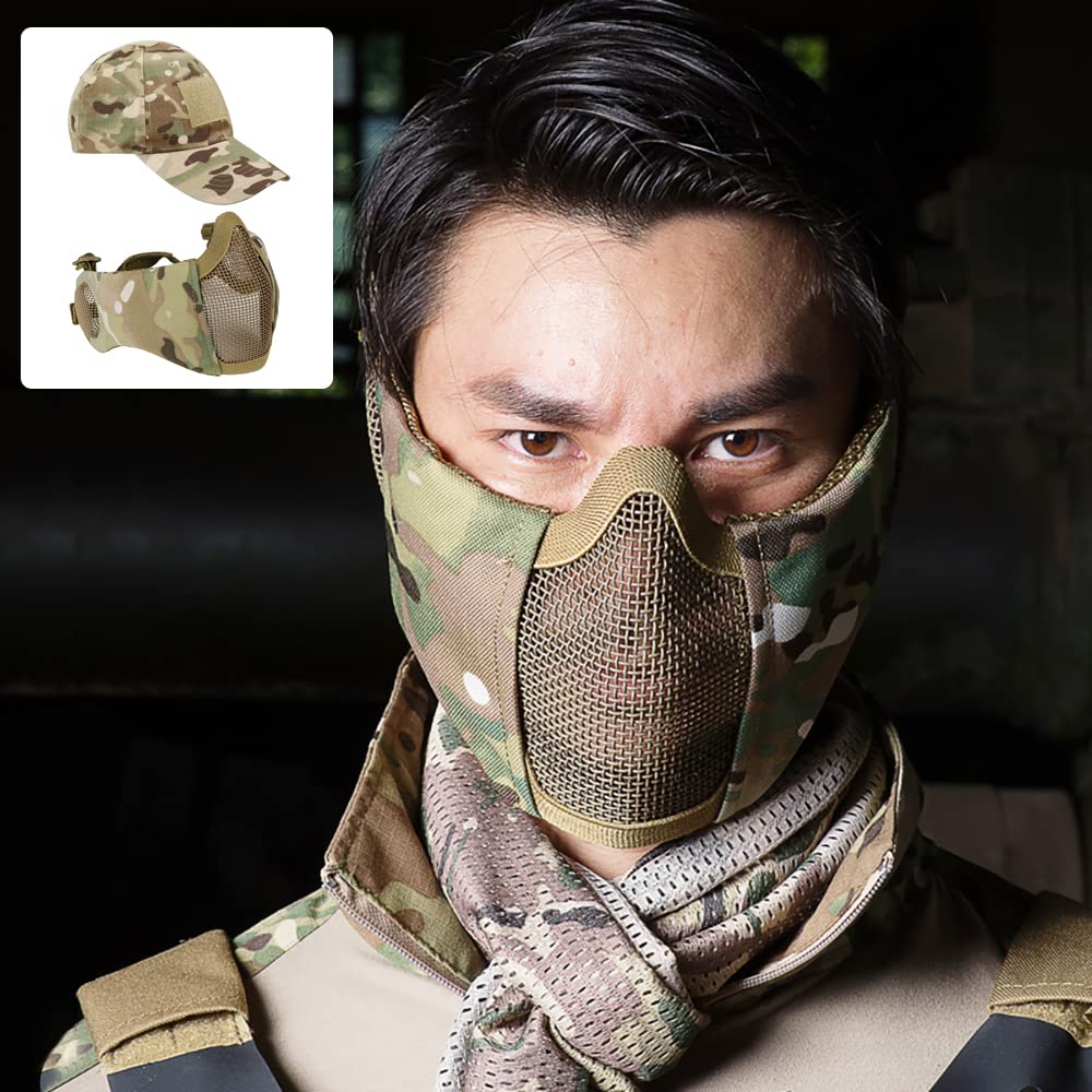 Airsoft Mesh Mask and Cap Set with Ear Protection