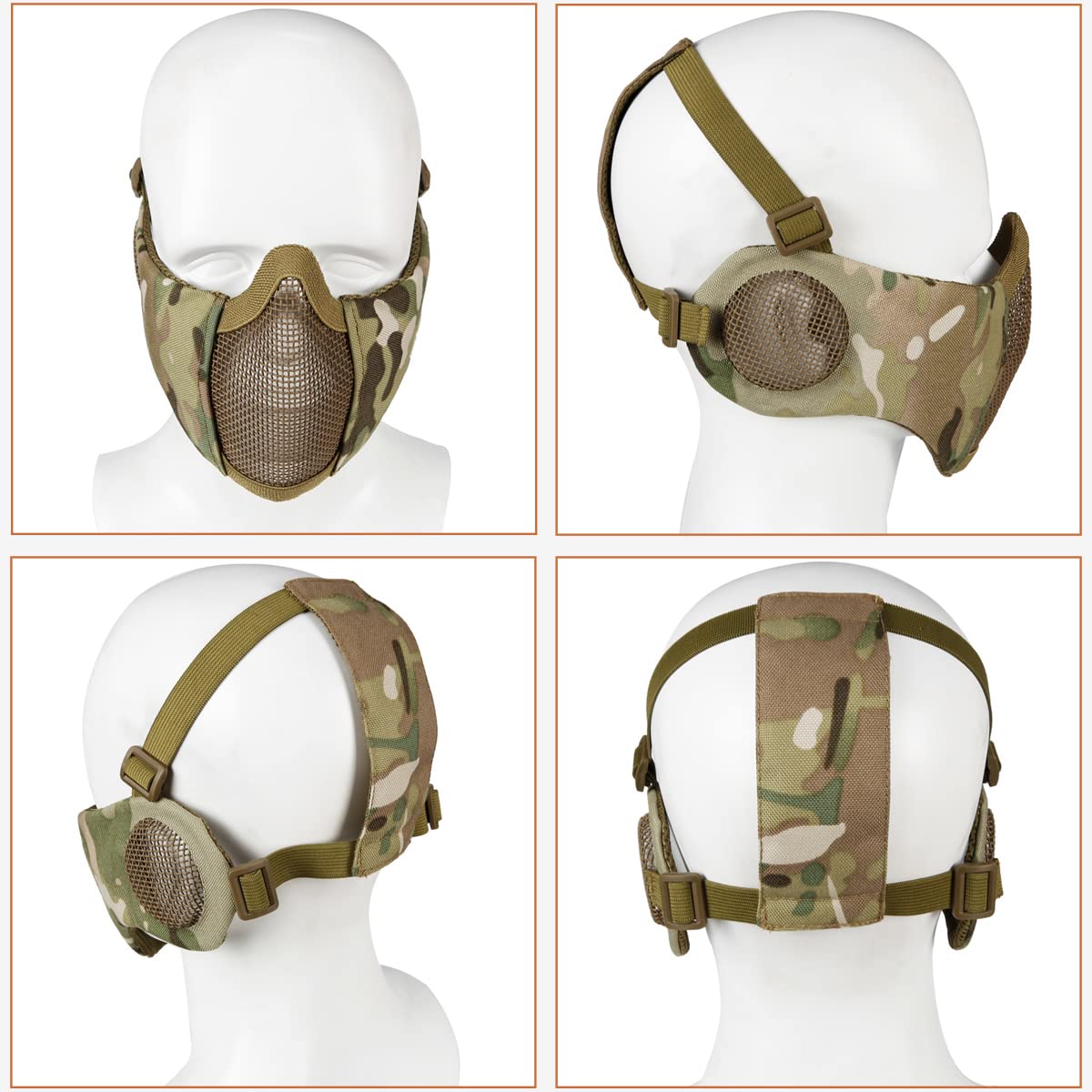 Airsoft Mesh Mask and Cap Set with Ear Protection