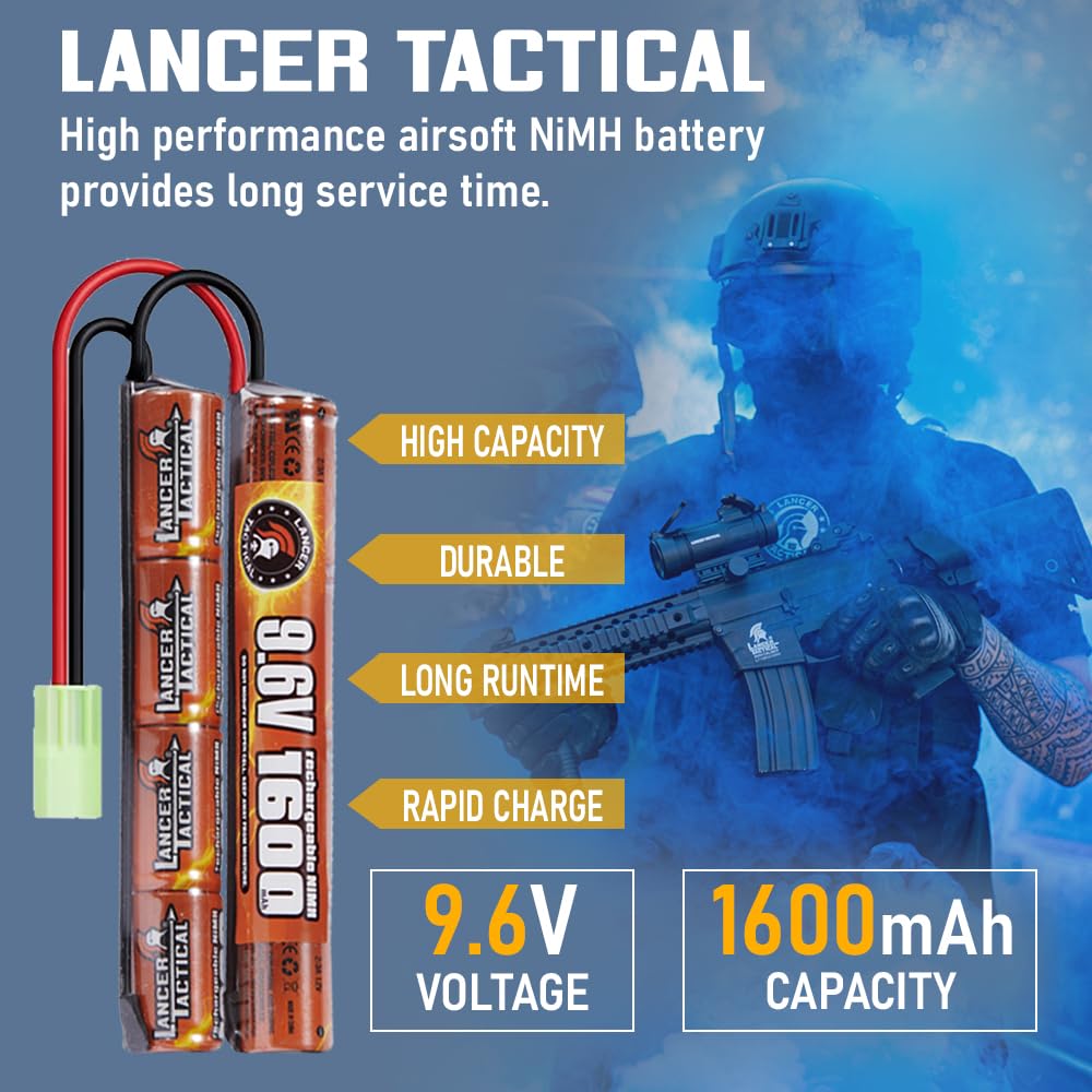 9.6V 1600mAh Rechargeable Battery Pack and Charger for Airsoft AEGs