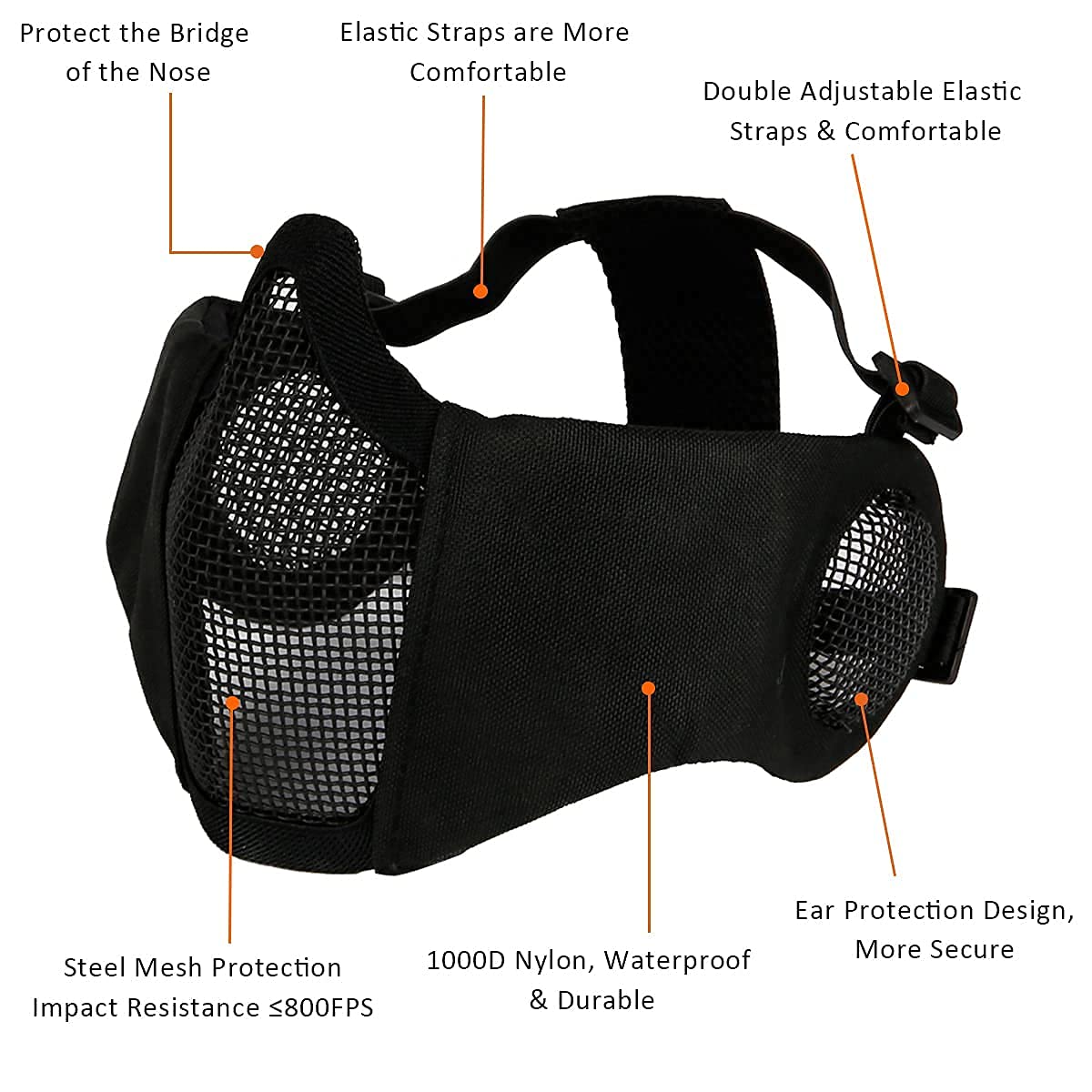 Airsoft Mesh Mask with Ear Protection and Goggles