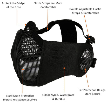 Airsoft Mesh Mask with Ear Protection and Goggles