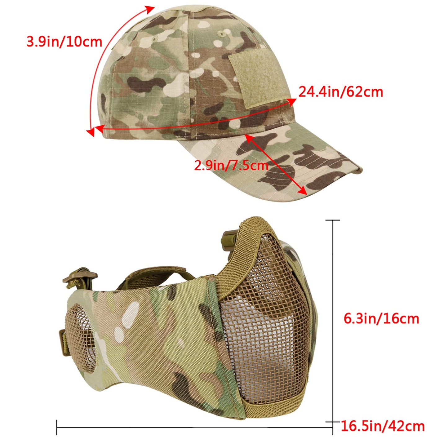 Airsoft Mesh Mask and Cap Set with Ear Protection