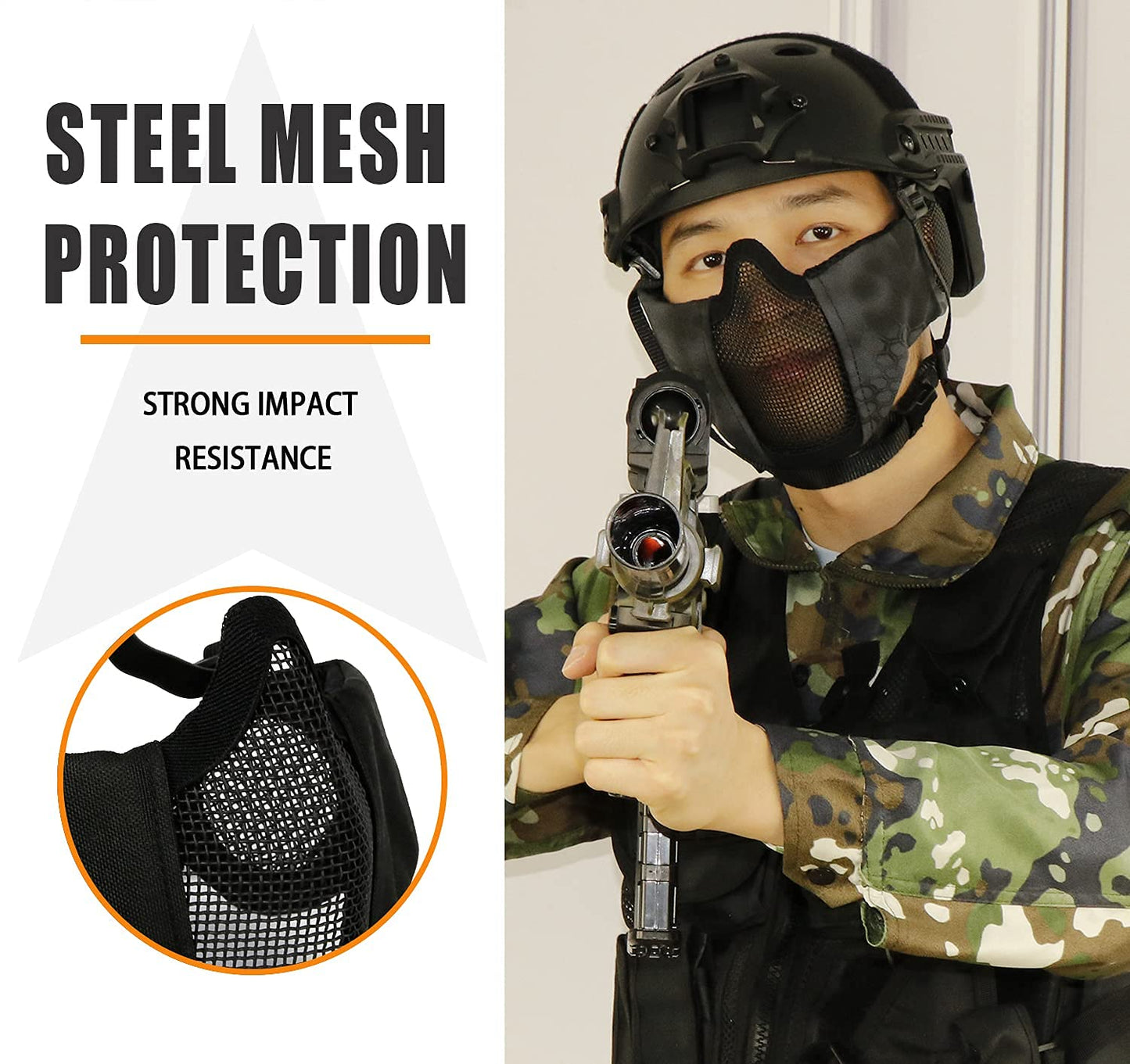 Airsoft Mesh Mask with Ear Protection and Goggles