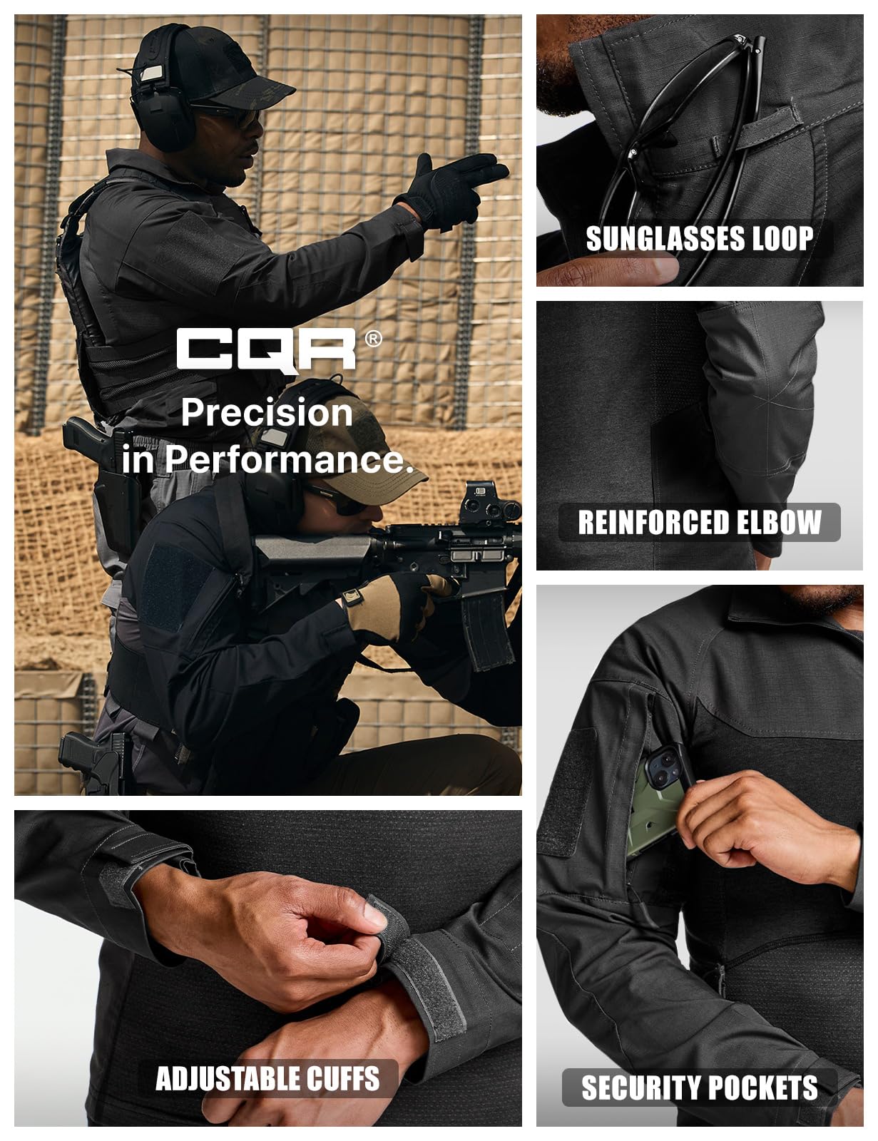 Men's Black Tactical Combat Shirt with 1/4 Zip