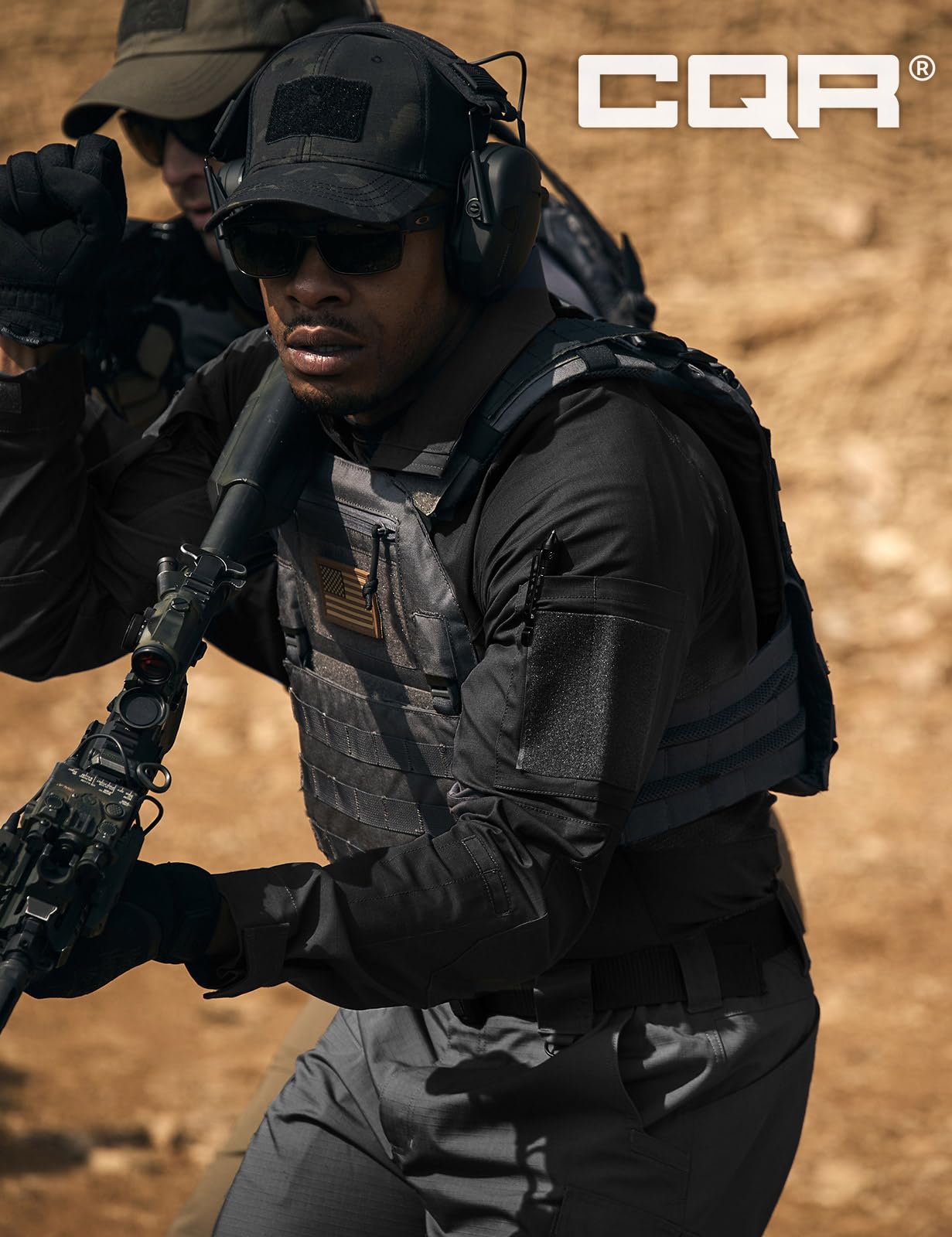 Men's Black Tactical Combat Shirt with 1/4 Zip