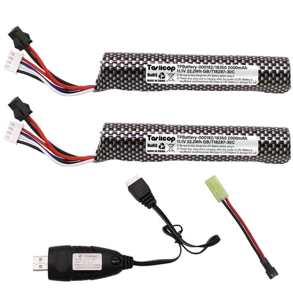 11.1V 2000mAh LiPo Airsoft Batteries with Mini Tamiya Connector (2-Pack)