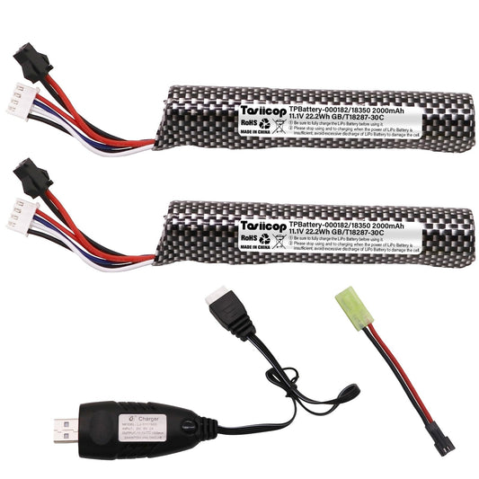 11.1V 2000mAh LiPo Airsoft Batteries with Mini Tamiya Connector (2-Pack)
