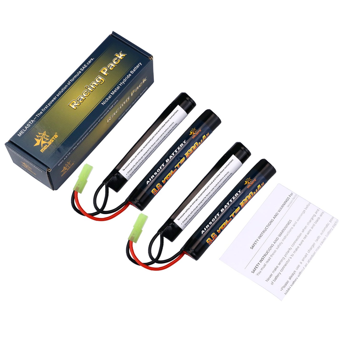 9.6V 1600mAh Nunchuck NiMH Battery Pack for Airsoft Guns (2-Pack)