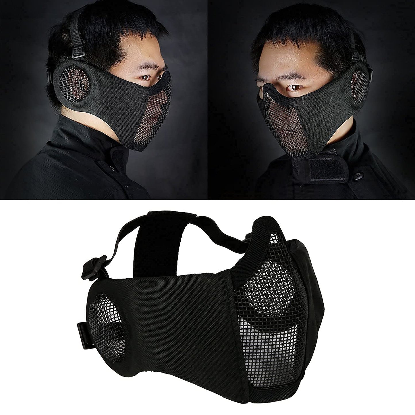 Airsoft Mesh Mask with Ear Protection and Goggles