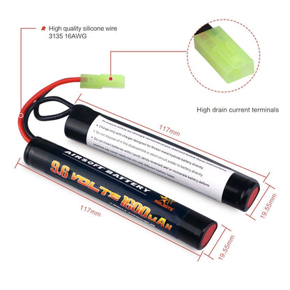 9.6V 1600mAh Nunchuck NiMH Battery Pack for Airsoft Guns (2-Pack)