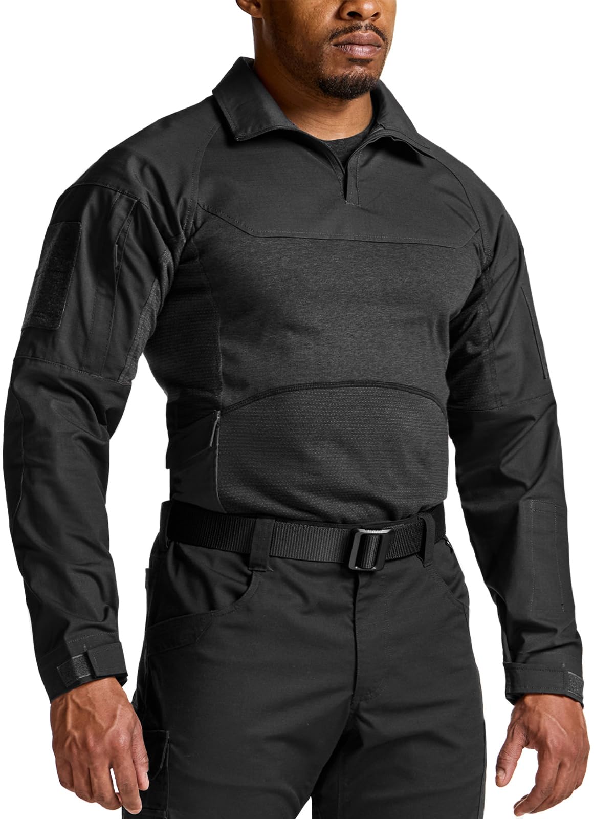 Men's Black Tactical Combat Shirt with 1/4 Zip