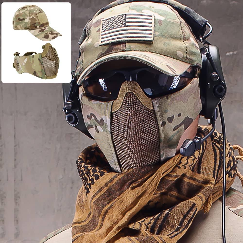 Airsoft Mesh Mask and Cap Set with Ear Protection