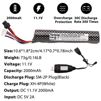 11.1V 2000mAh LiPo Airsoft Batteries with Mini Tamiya Connector (2-Pack)