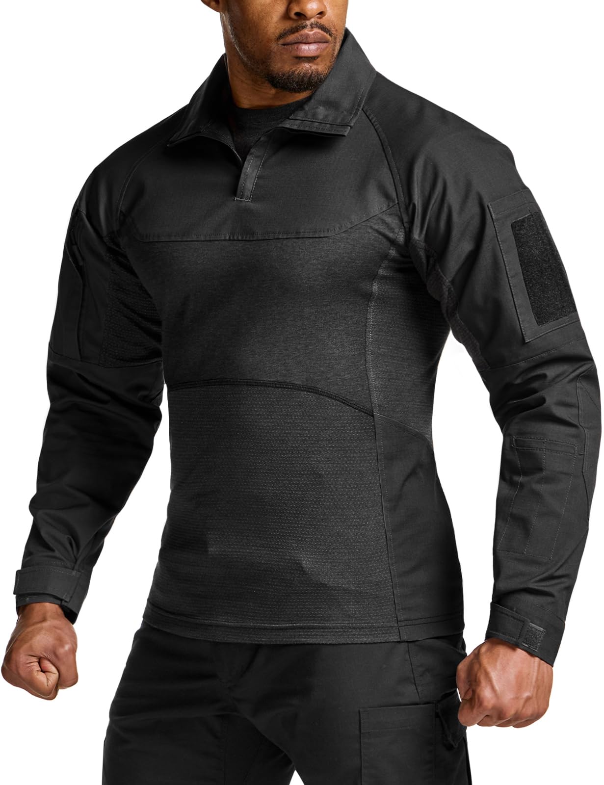 Men's Black Tactical Combat Shirt with 1/4 Zip