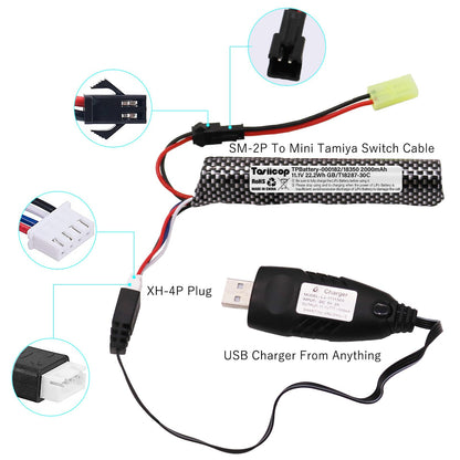 11.1V 2000mAh LiPo Airsoft Batteries with Mini Tamiya Connector (2-Pack)