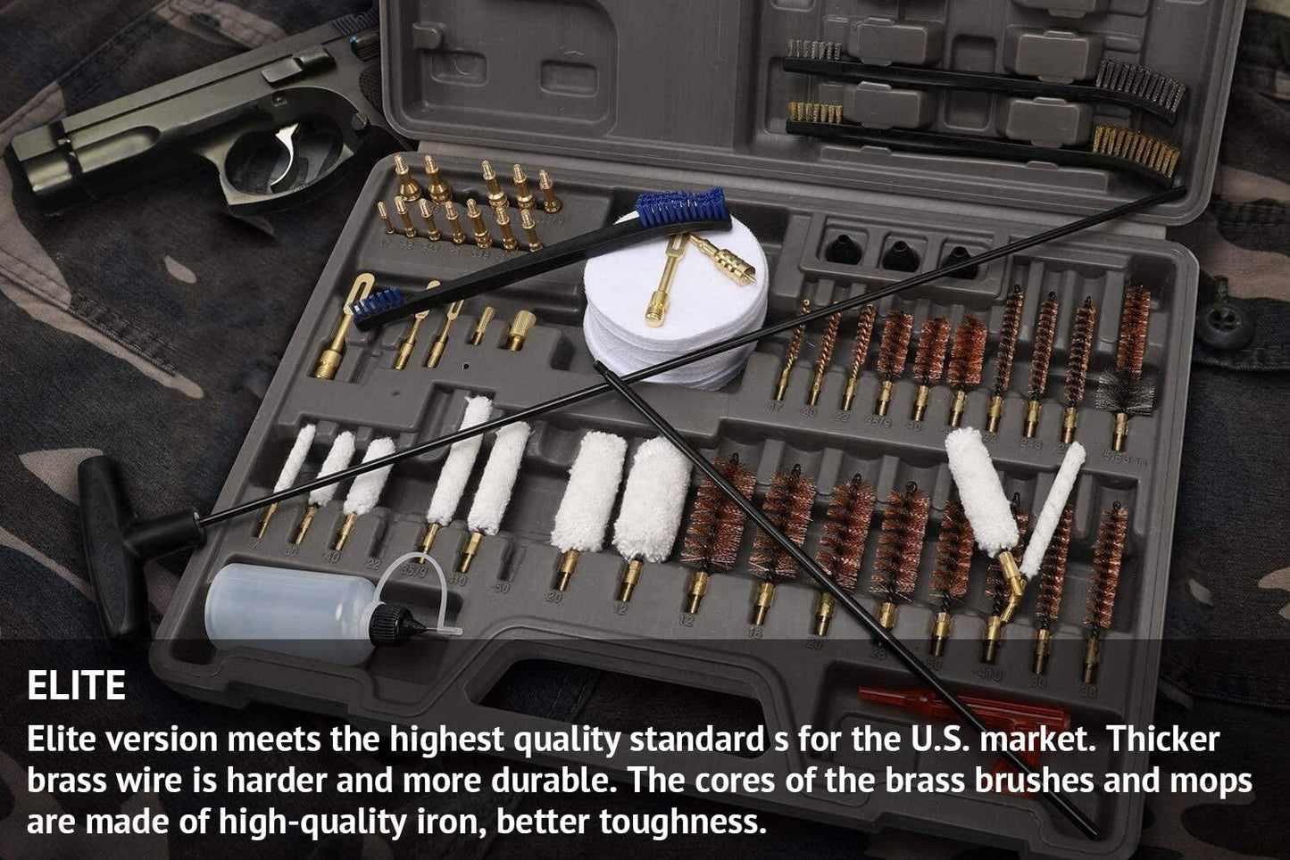 Universal Gun Cleaning Kit with Brass Brushes and Reinforced Rods
