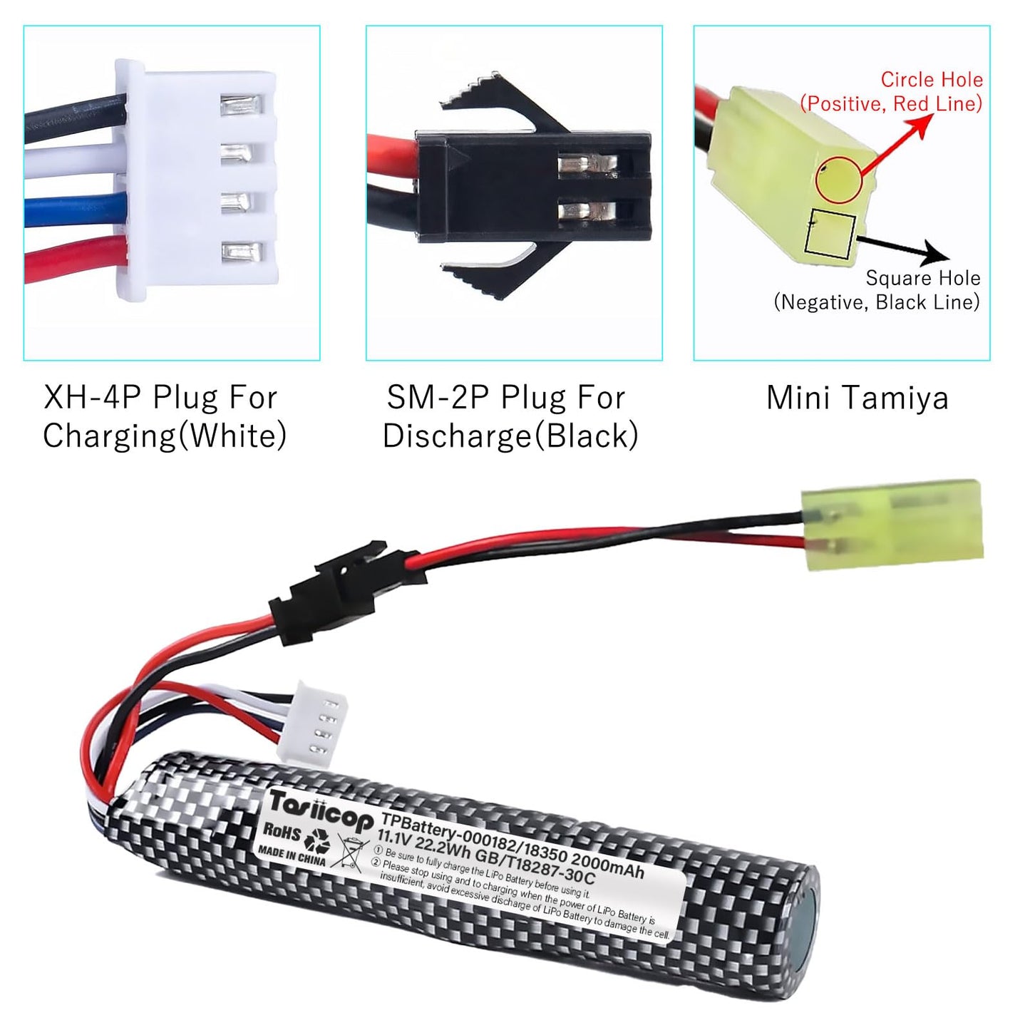 11.1V 2000mAh LiPo Airsoft Batteries with Mini Tamiya Connector (2-Pack)