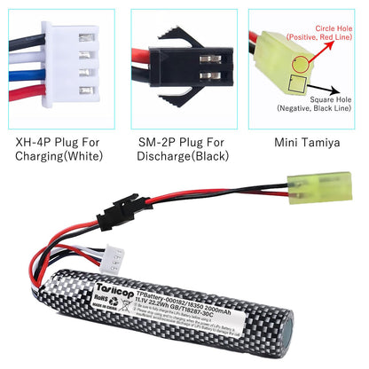 11.1V 2000mAh LiPo Airsoft Batteries with Mini Tamiya Connector (2-Pack)