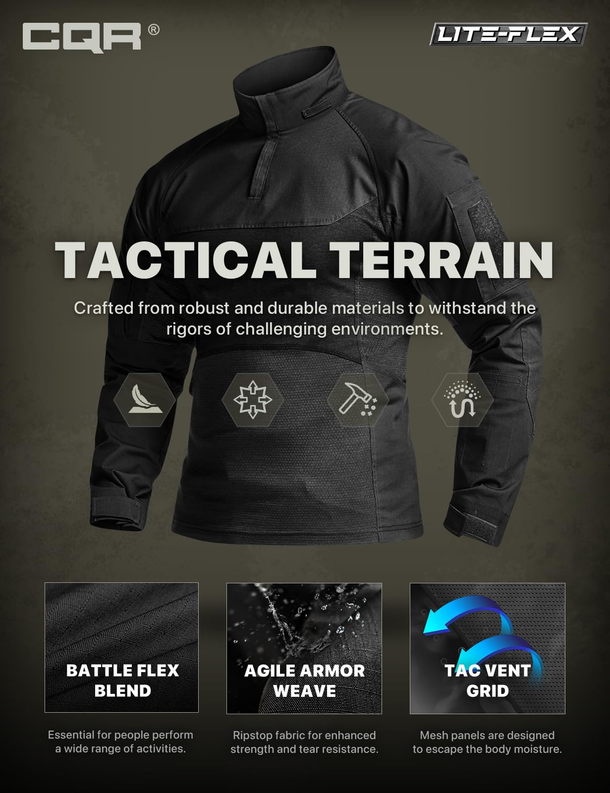 Men's Black Tactical Combat Shirt with 1/4 Zip