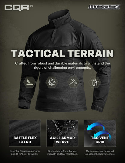 Men's Black Tactical Combat Shirt with 1/4 Zip