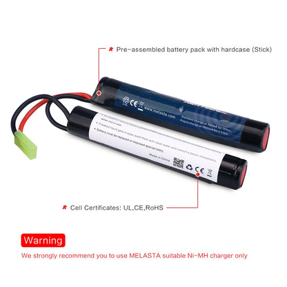 9.6V 1600mAh Nunchuck NiMH Battery Pack for Airsoft Guns (2-Pack)