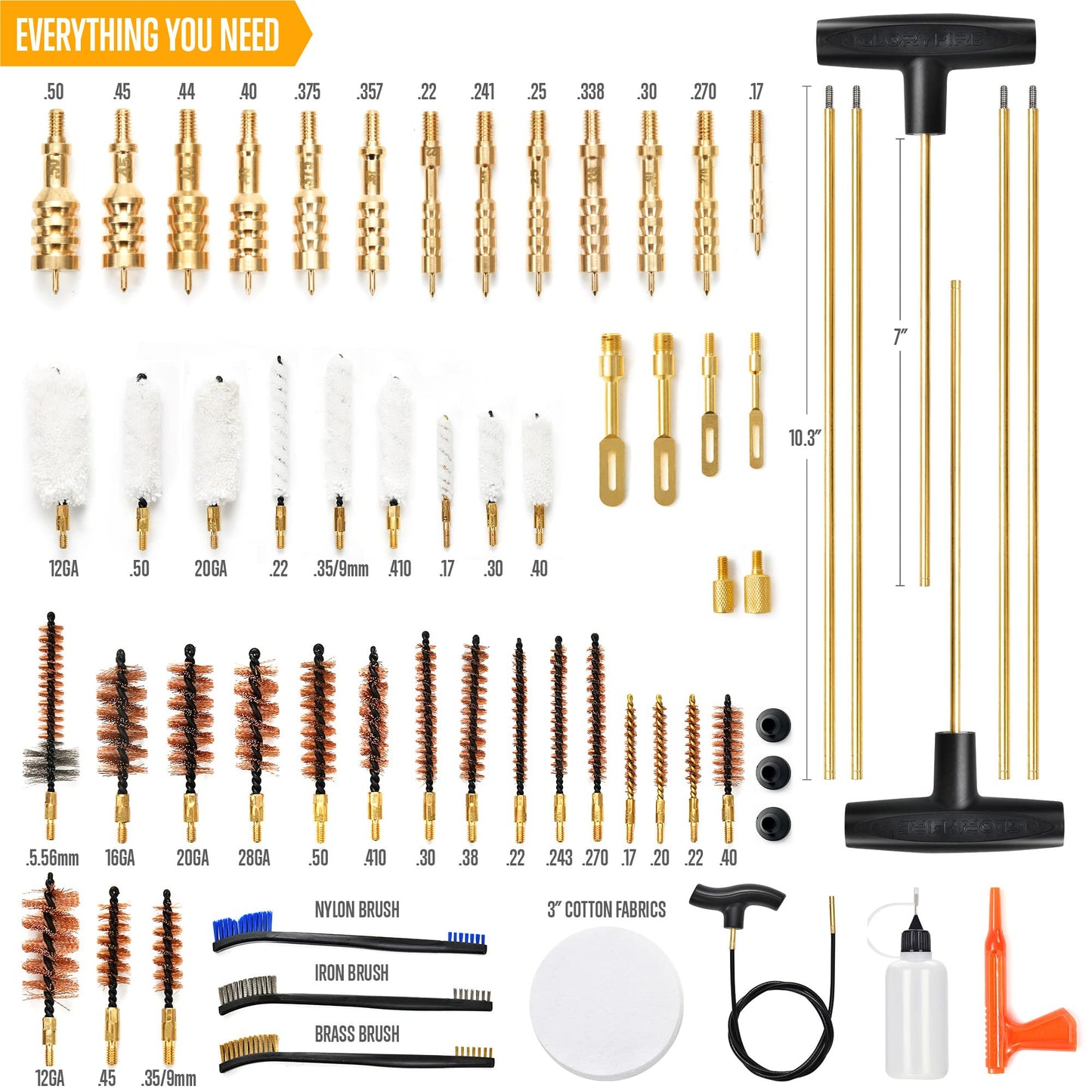 Universal Gun Cleaning Kit with Brass Brushes and Reinforced Rods