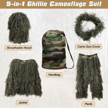 5-in-1 Ghillie Suit Camo Hunting Outfit for Men and Youth