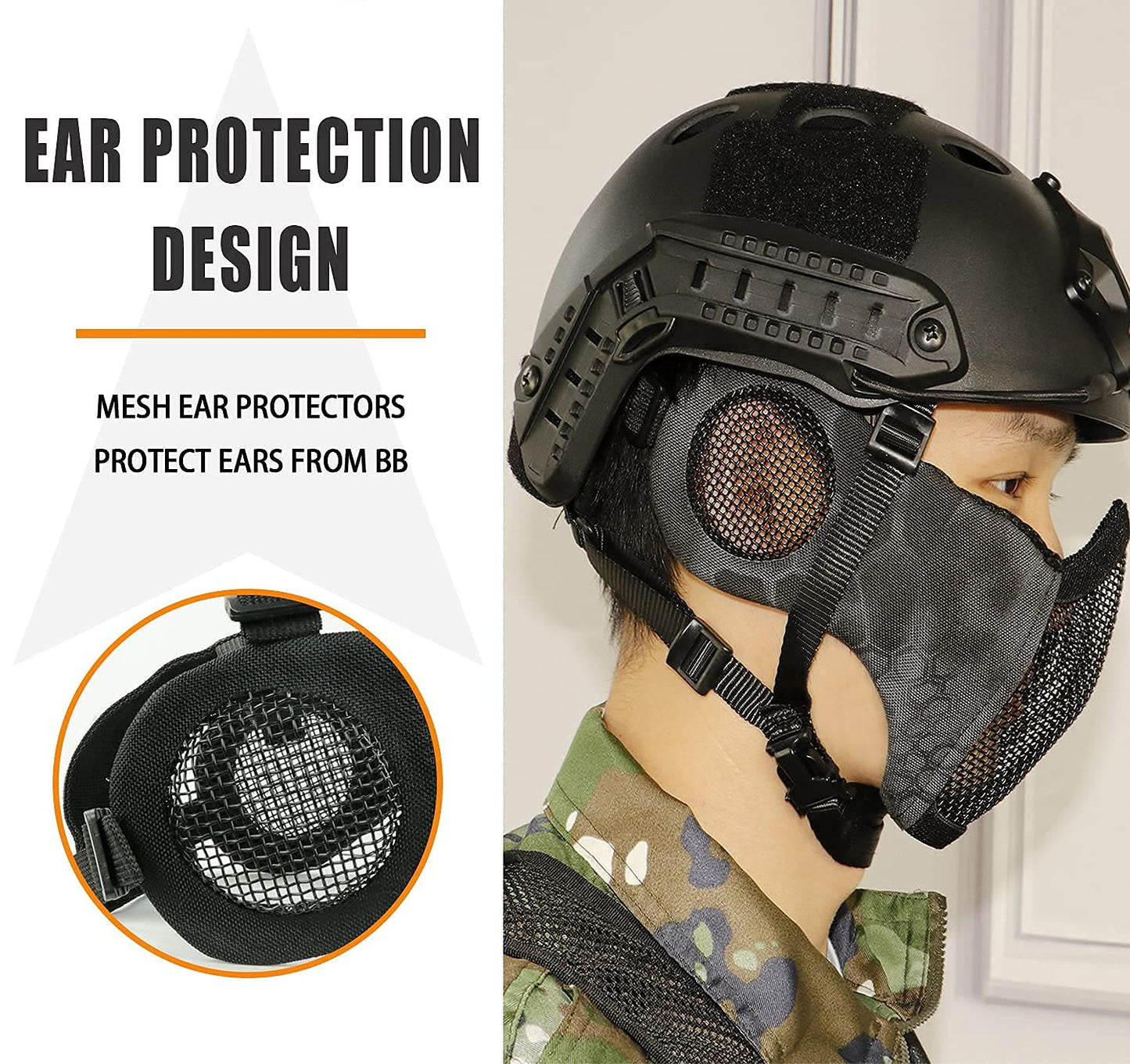 Airsoft Mesh Mask with Ear Protection and Goggles