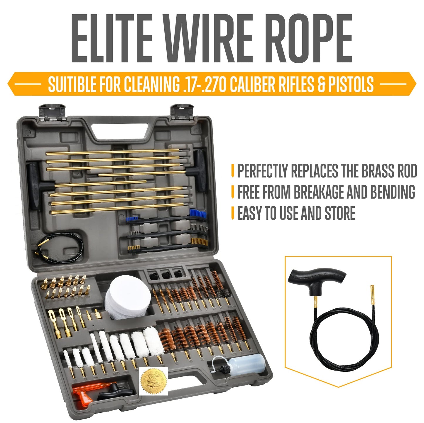 Universal Gun Cleaning Kit with Brass Brushes and Reinforced Rods