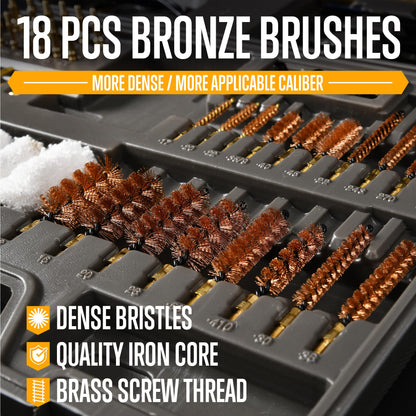 Universal Gun Cleaning Kit with Brass Brushes and Reinforced Rods