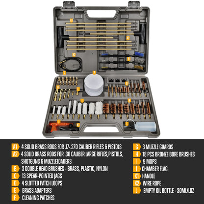 Universal Gun Cleaning Kit with Brass Brushes and Reinforced Rods