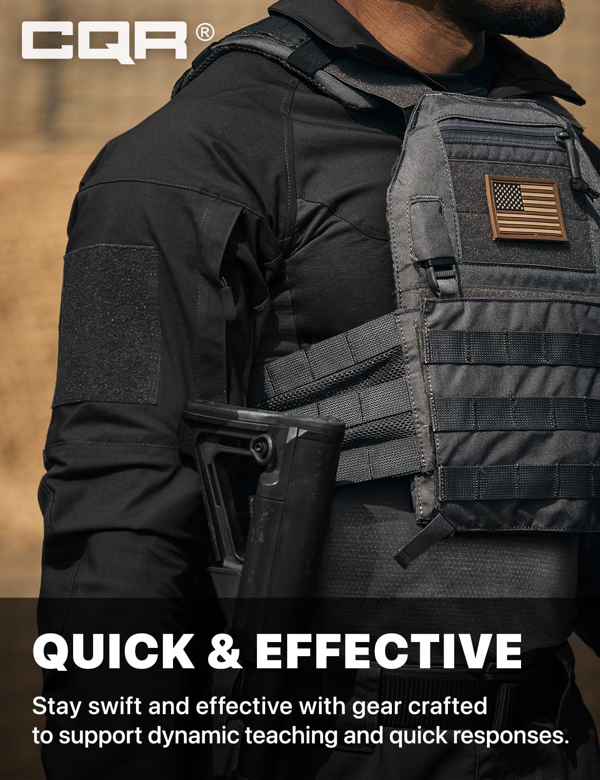 Men's Black Tactical Combat Shirt with 1/4 Zip