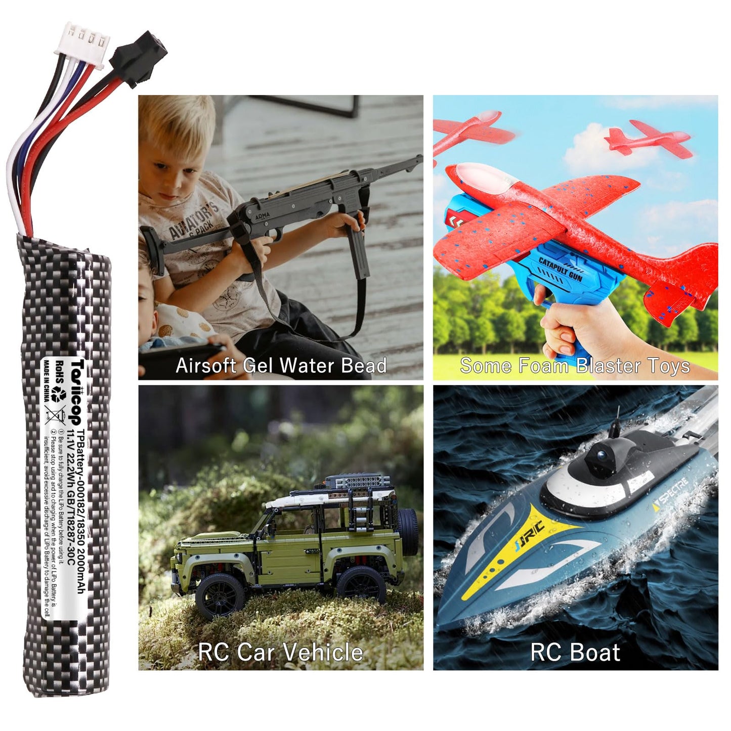 11.1V 2000mAh LiPo Airsoft Batteries with Mini Tamiya Connector (2-Pack)