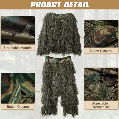 5-in-1 Ghillie Suit Camo Hunting Outfit for Men and Youth